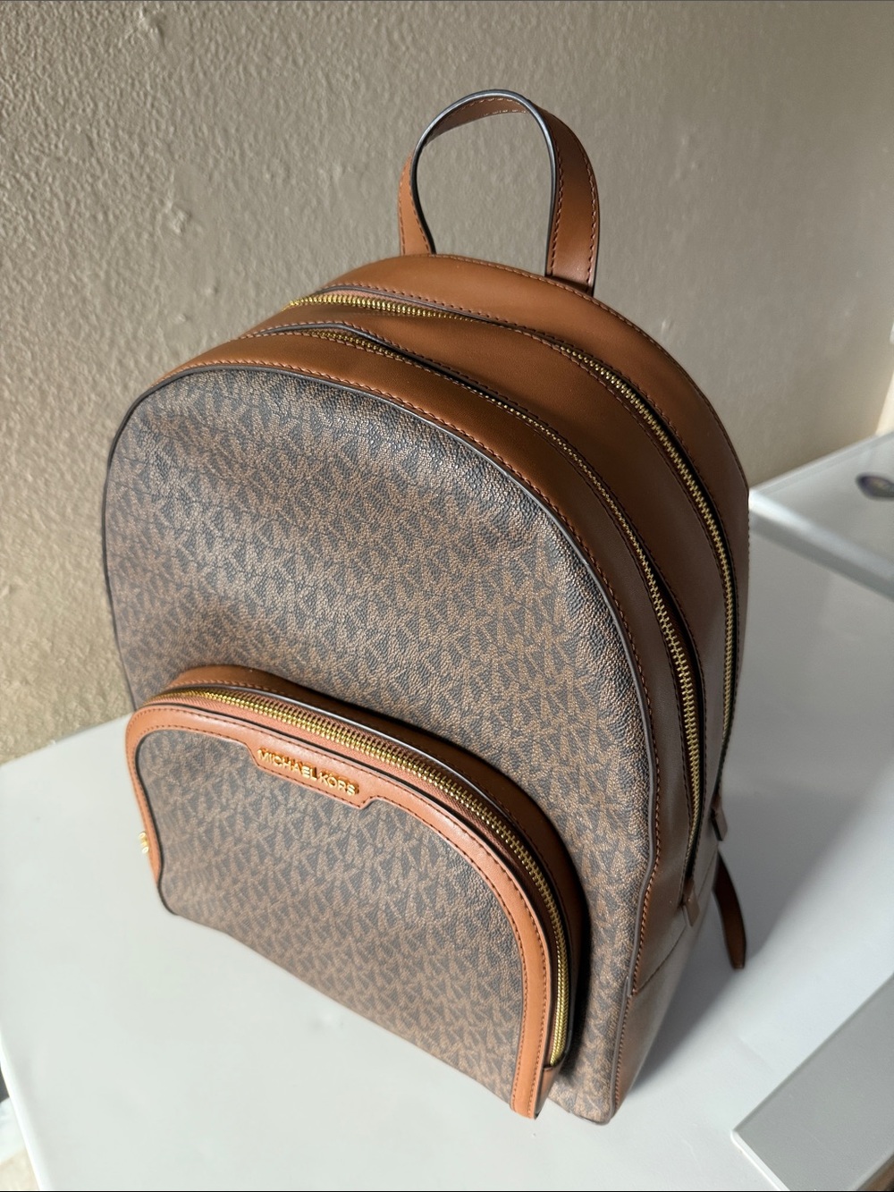 Michael Kors Brown and Tan Signature Logo Backpack